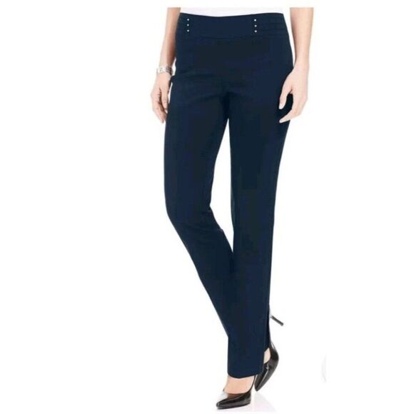 JM Collection INTREPID BLUE Studded Pull-On Tummy Control Pants XL-Short NWT - Picture 1 of 16
